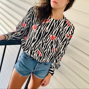 Vintage zebra animal print‎ top blouse
